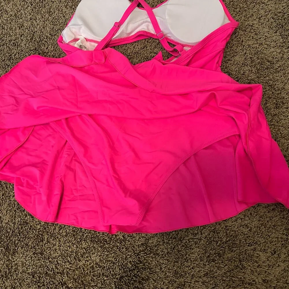 Aimage Hot Pink Skirted One Piece Bathing Swim Suit XXL NWT - Picture 3 of 4